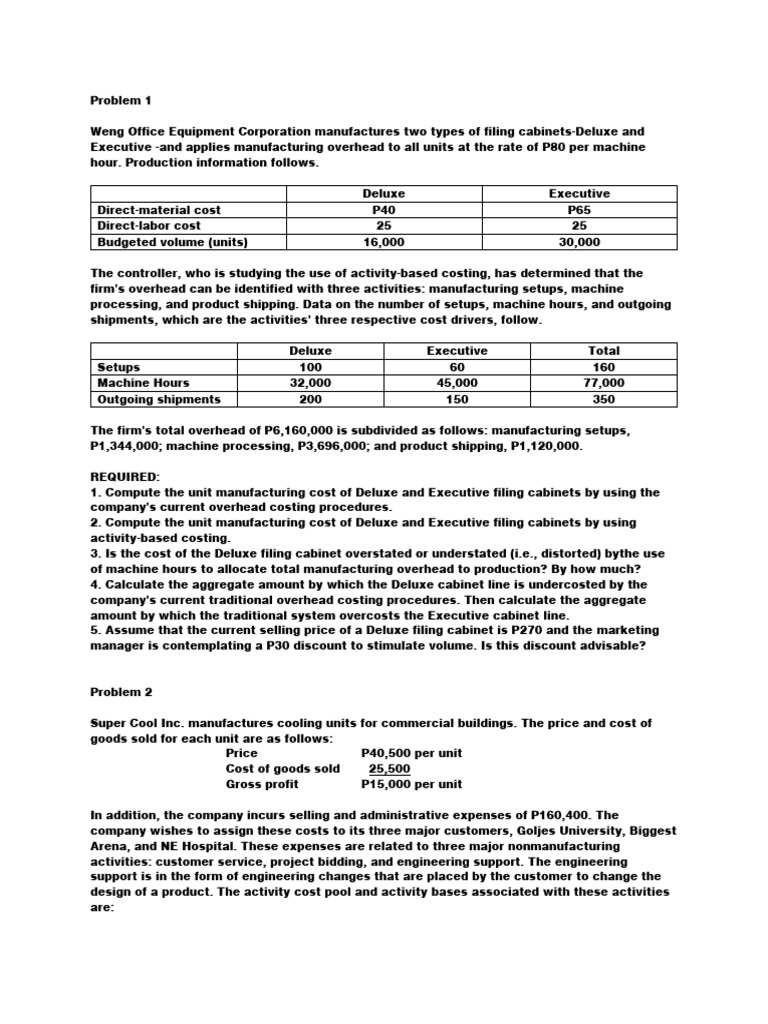 Costing Analysis for Filing Cabinets and Cooling Units | PDF | Cost ...