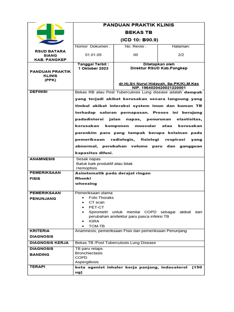 Panduan Praktik Klinis Bekas TB | PDF