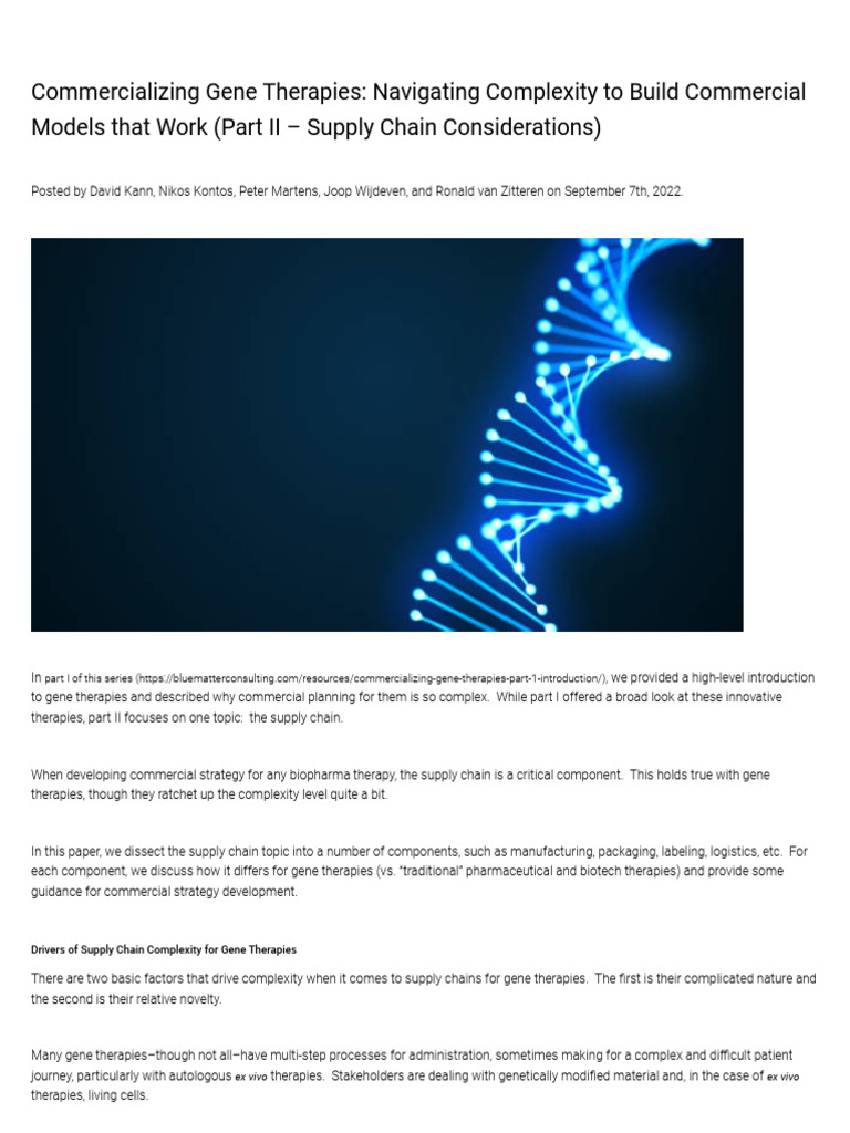 Supply Chain Challenges in Gene Therapies | PDF | Biopharmaceutical ...