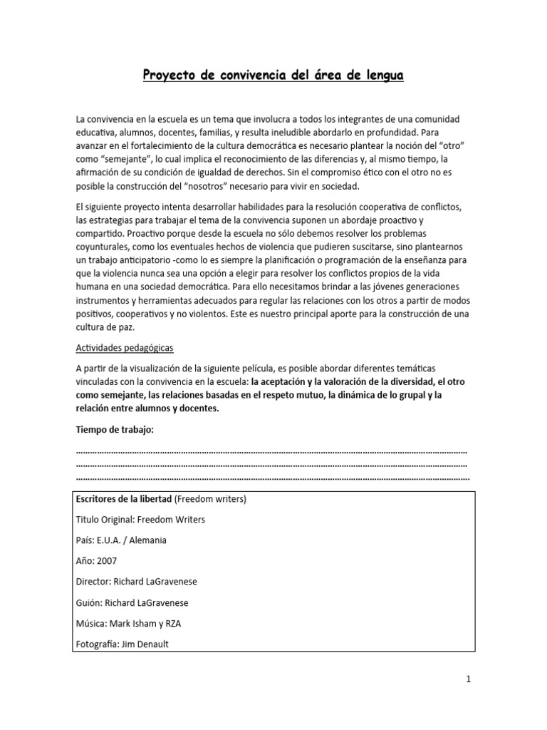 Proyecto de Convivencia Del Área de Lengua | PDF | Escuelas