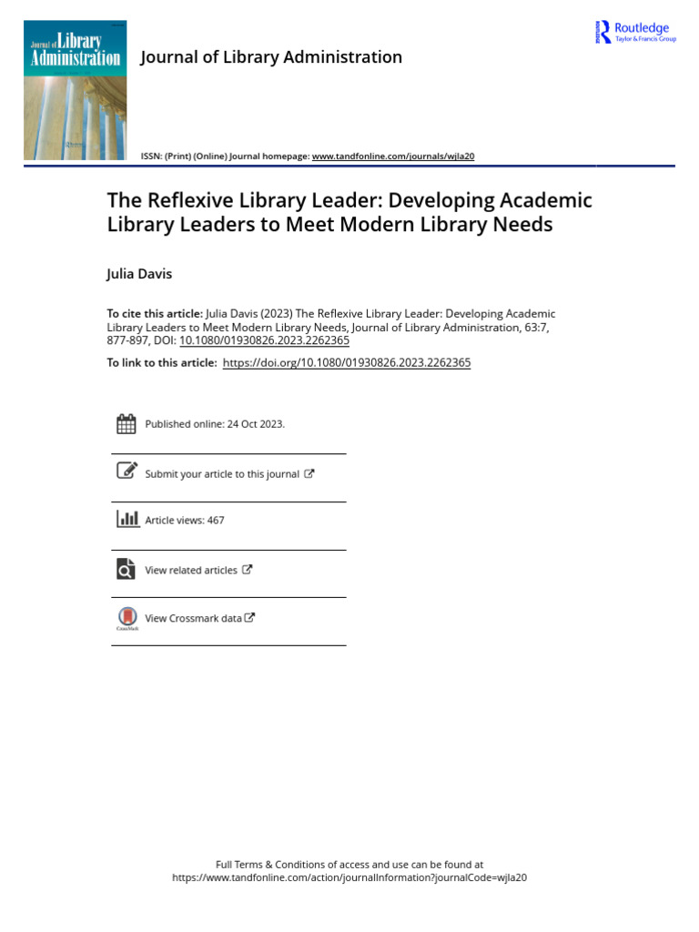 The Reflexive Library Leader Developing Academic Library Leaders To ...