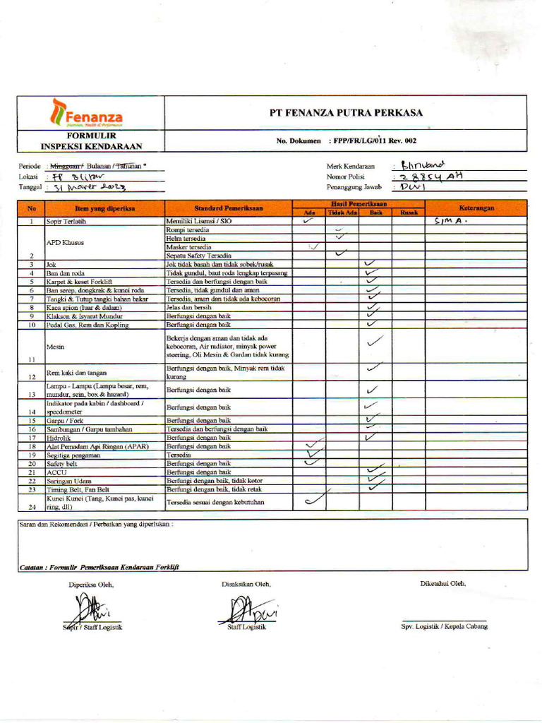 Pemeriksaan Kendaraan | PDF