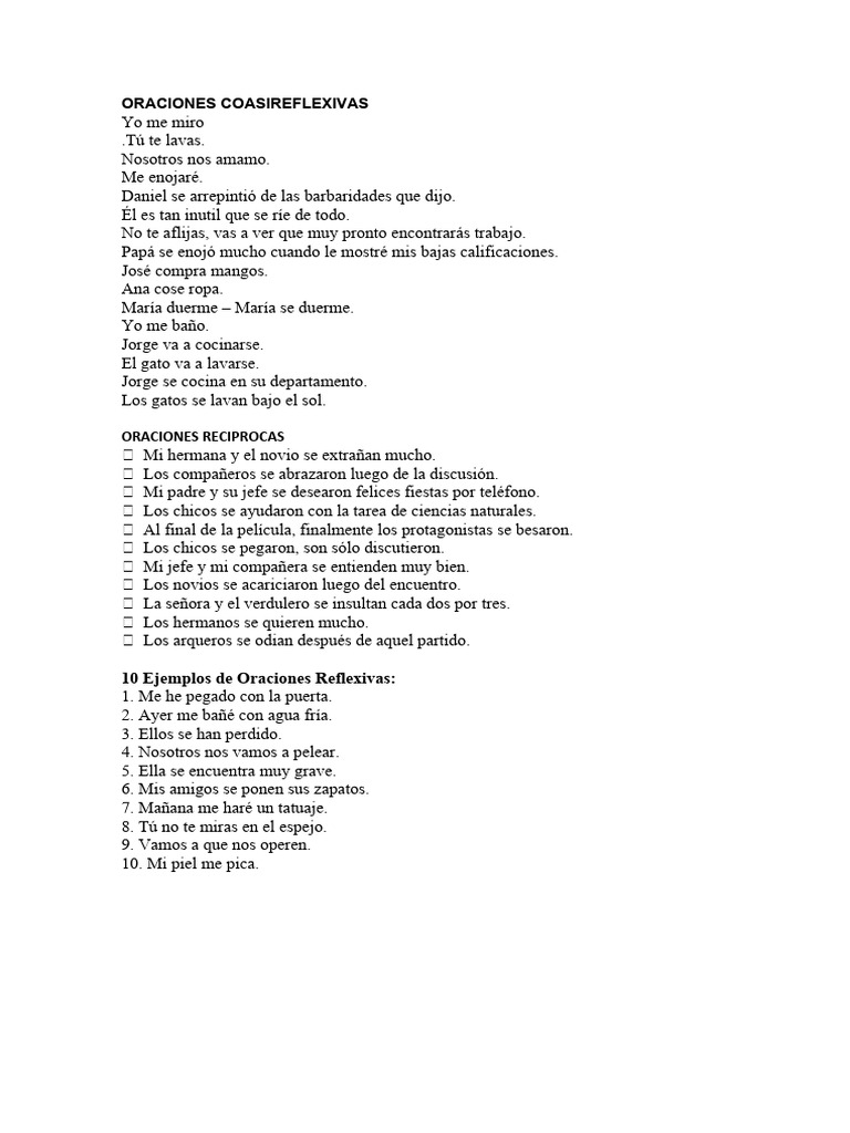 Ejemplos de Oraciones Reflexivas y Recíprocas | PDF