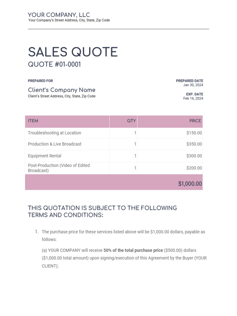 Sales Quote for Video Services | PDF | Prices | United States Dollar