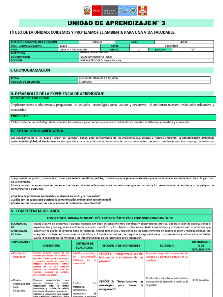 UNIDAD DE APRENDIZAJE 02 CYT 2do 2024 | PDF | Evaluación ...