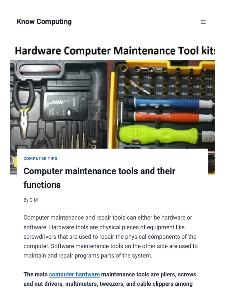 Computer Maintenance Tools and Their Functions Know Computing