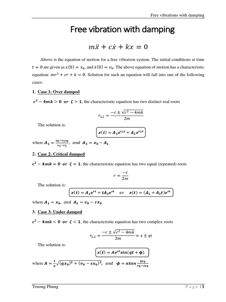 Free Vibrations With Damping | PDF | Differential Calculus | Mechanical ...