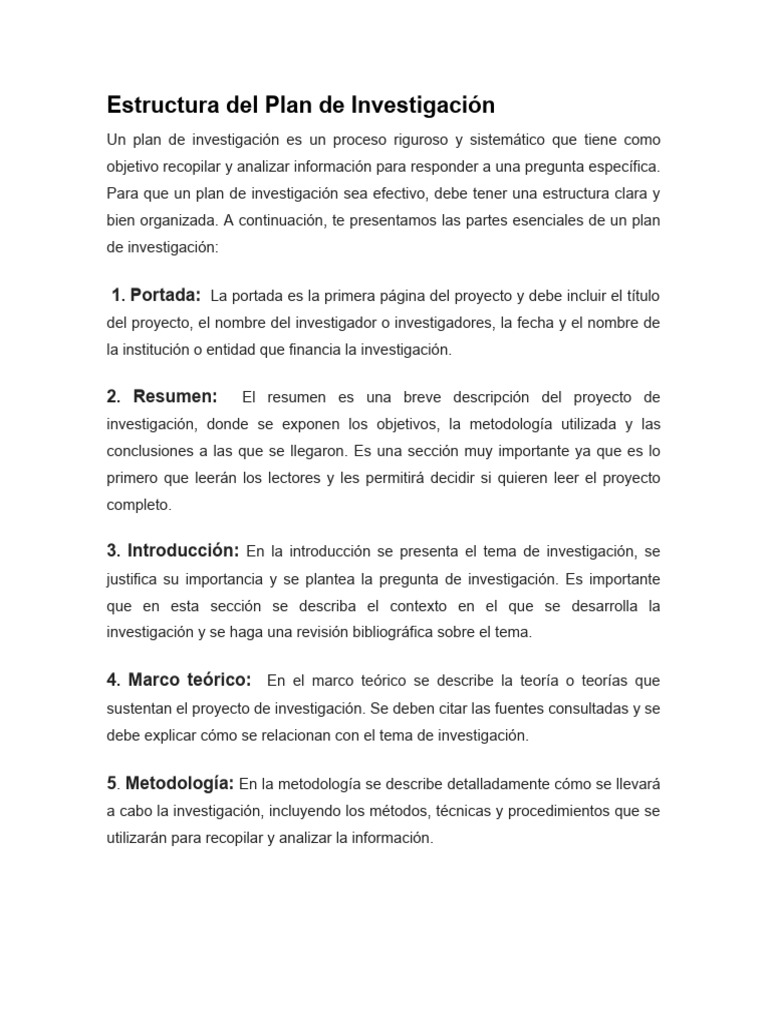 Guía para Estructurar un Plan de Investigación | PDF | Metodología ...
