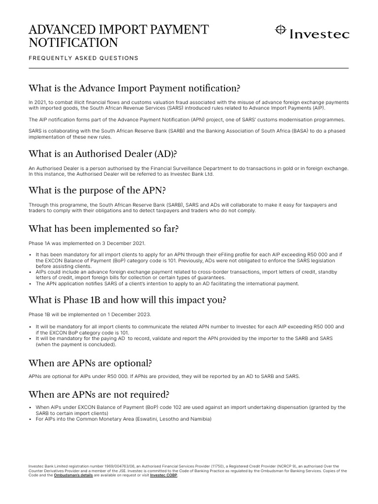 Advance Import Payment Notification Guide | PDF | Banks | Letter Of Credit