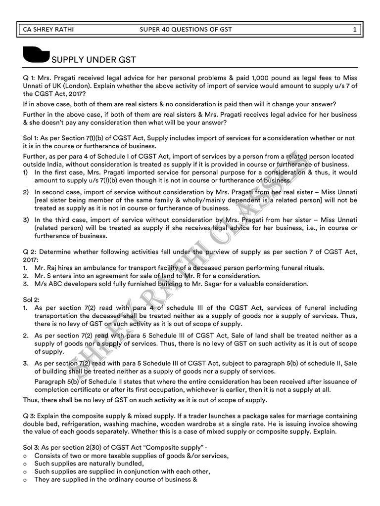 Super 40 GST Questions by CA Shrey Rathi | PDF