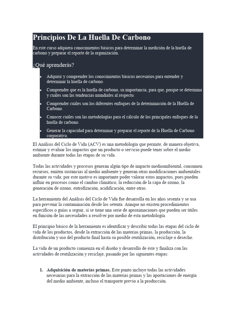Curso Huella de Carbono y ACV | PDF | Evaluación del ciclo de vida ...