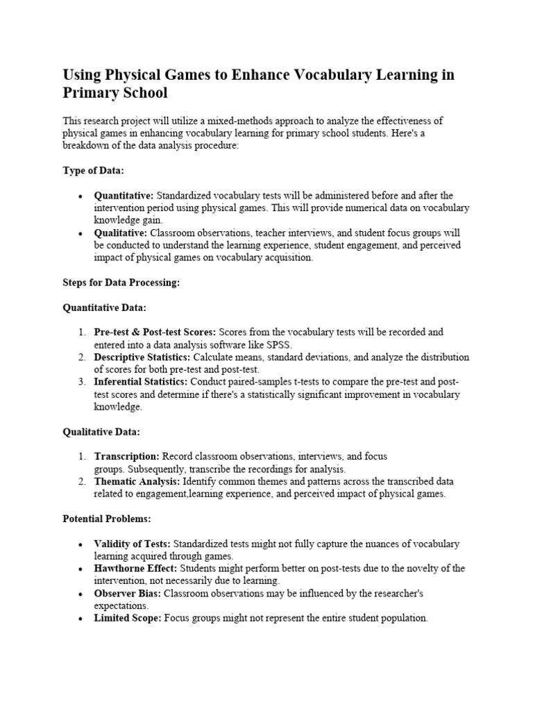 Using Physical Games To Enhance Vocabulary Learning in Primary School ...
