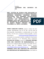 Tutela YENIS CAMACHO GARCIA Por INDEBIDA Notificacion, Debido Proceso DEFENSA, IGUALDAD DIGNIDAD HUMANA CONTRA JUZGADOS Y BANCO BBVA POR INDEBIDA NOTIFICACION