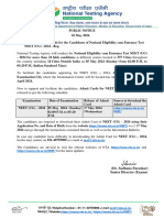 Public Notice For Release of Admit Cards of Neet Ug 2024