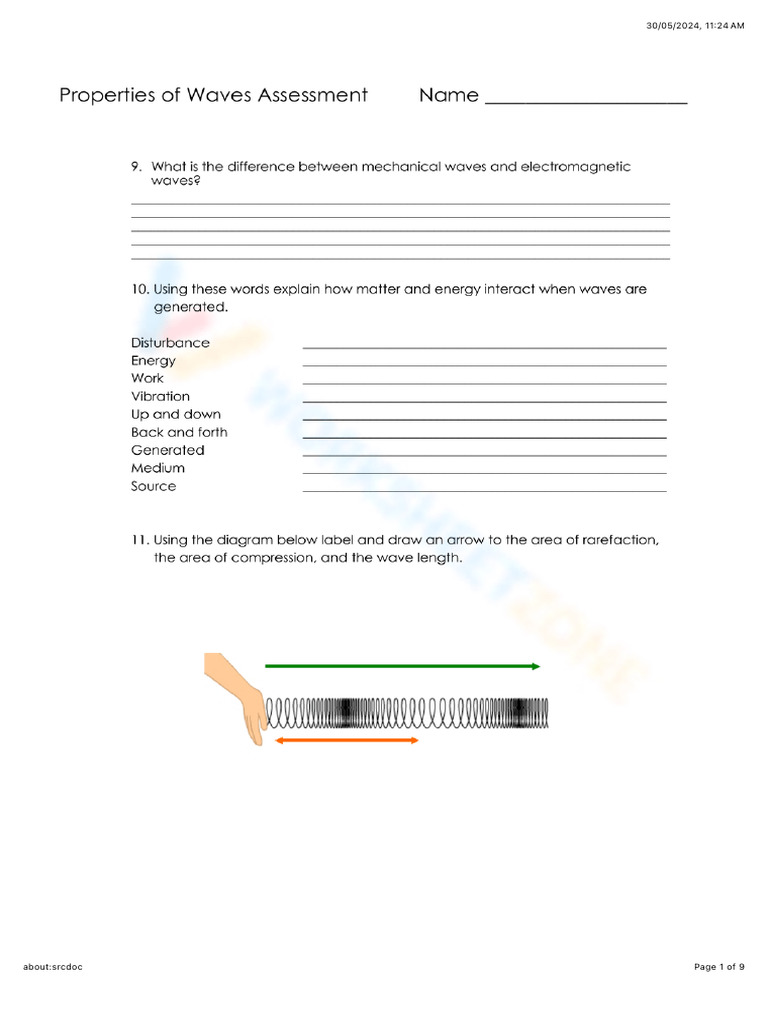 Waves Worksheet | PDF | Science & Mathematics | Technology & Engineering
