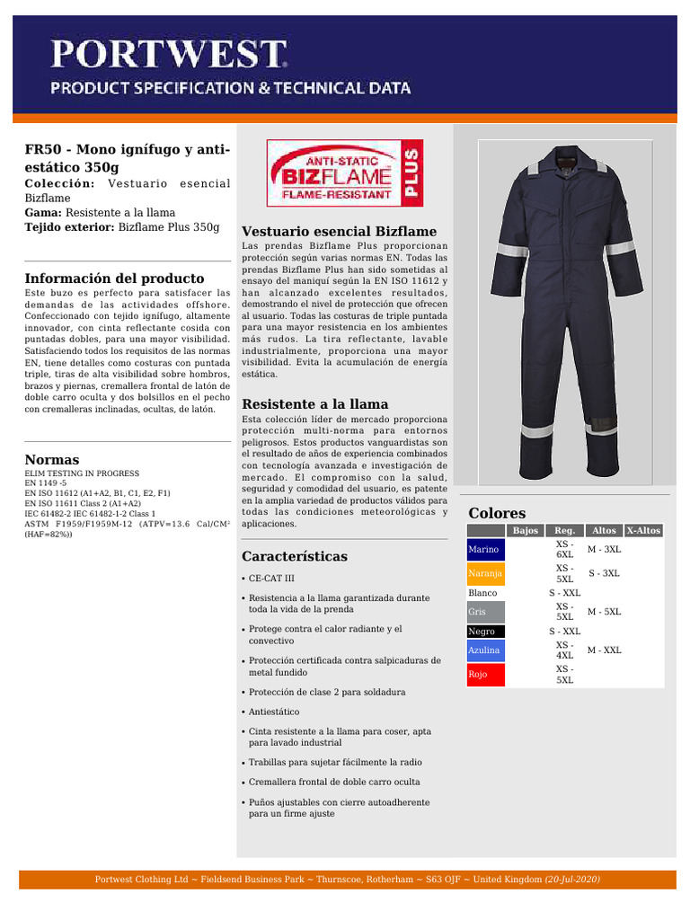 Mono Ignífugo y Antiestático FR50 350g | PDF