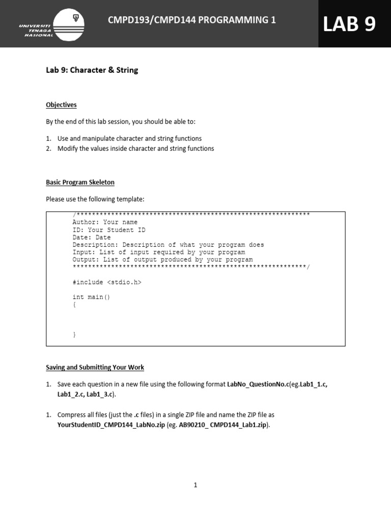 Lab 9 character string pdf letter case computer programming