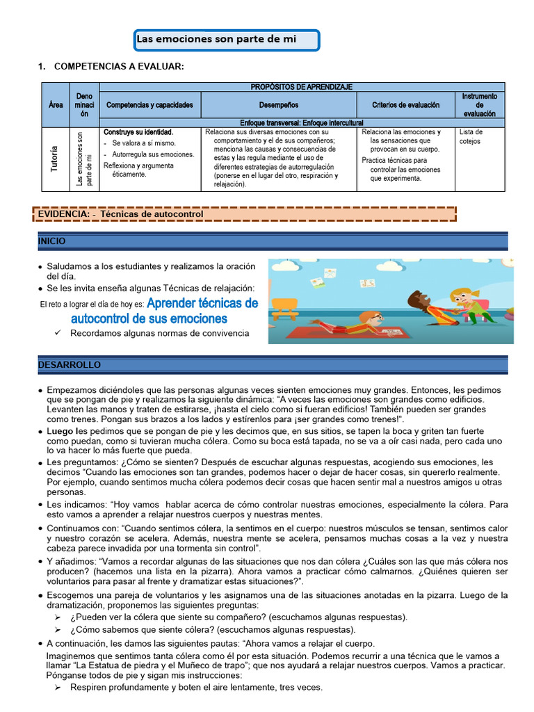 Técnicas de Autocontrol Emocional Infantil | PDF | Las emociones ...