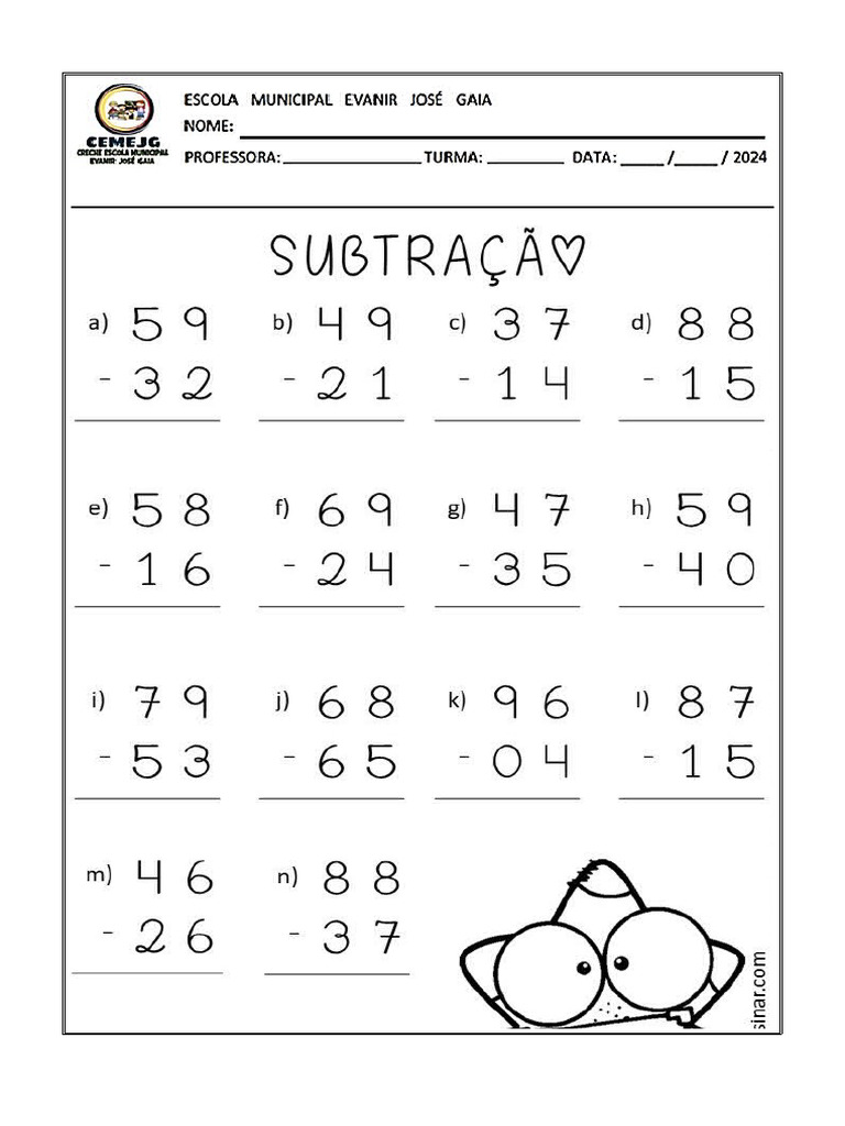 Contas de Subtração | PDF