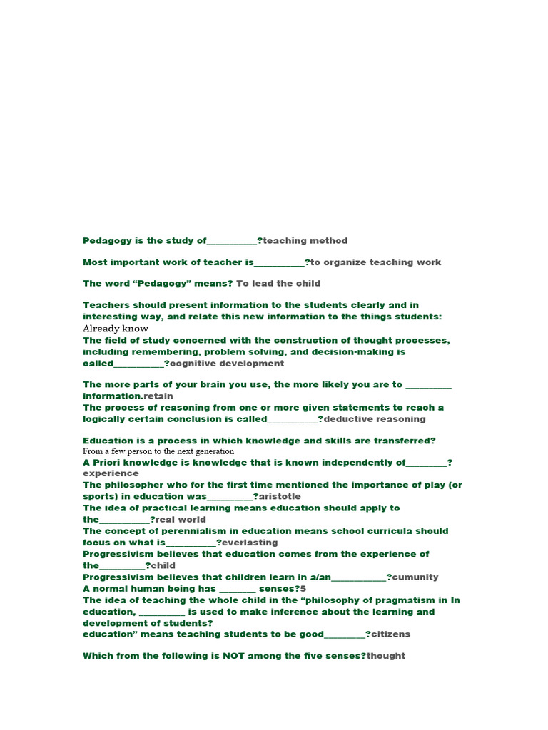Key Concepts in Pedagogy and Education | PDF | Teachers | Reason