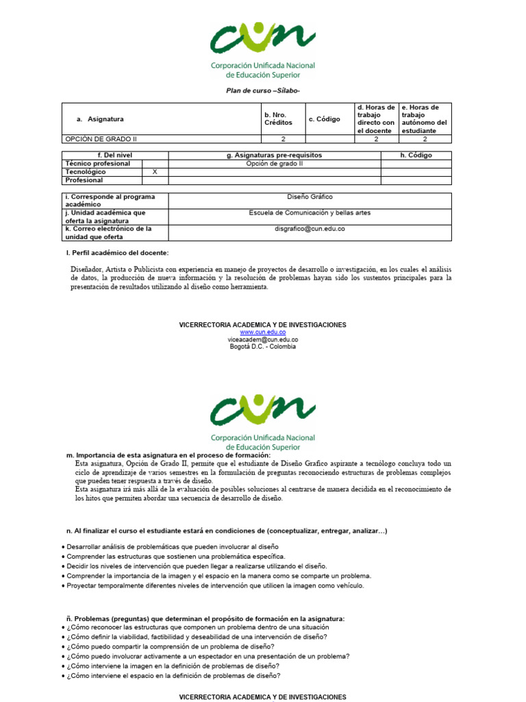 Silabus Opcion de Grado Ii - 2018a - Bogota - Cun | PDF | Diseño ...