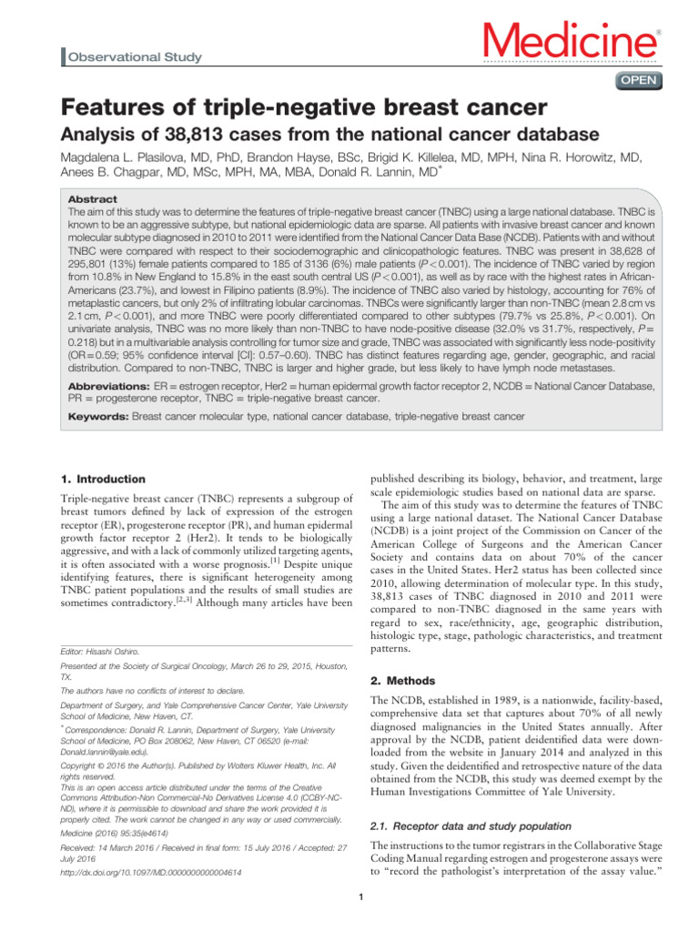 Features of Triple Negative Breast Cancer | PDF | Breast Neoplasia ...