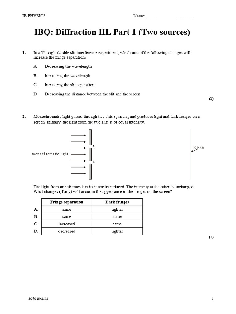 IB Physics: Double Slit Interference Exam | PDF | Waves | Wavelength