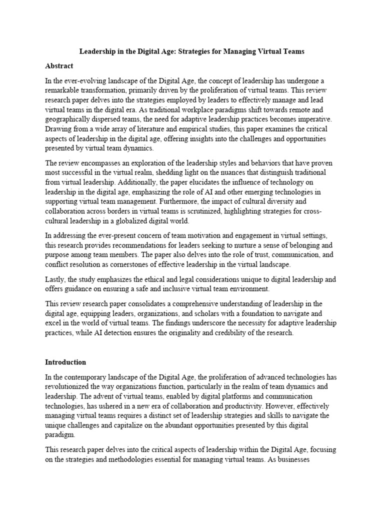 Leading Virtual Teams in the Digital Age | PDF | Leadership ...