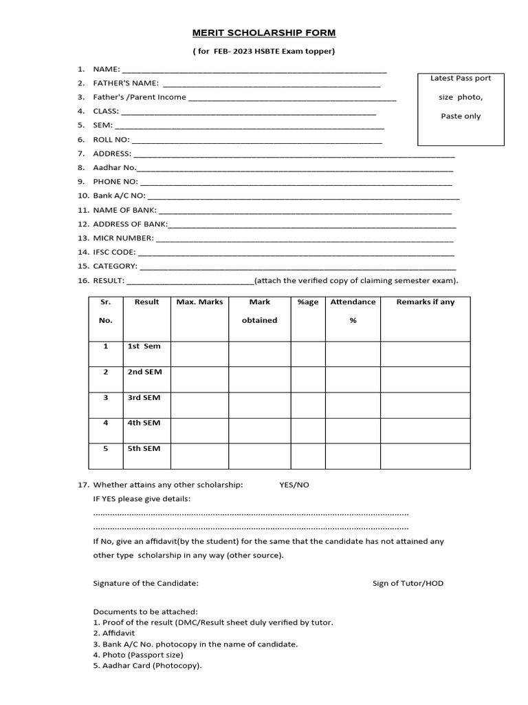 Merit Scholarship Application Form 2023 | PDF | Access Control ...