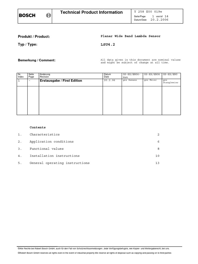 Bosch LSU4.2 Lambda Sensor Specs | PDF | Electrical Resistance And ...