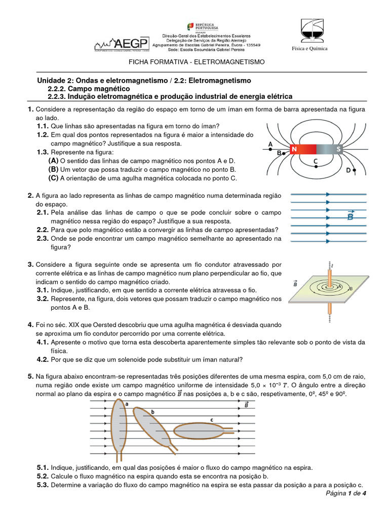 Ficha Formativa: Eletromagnetismo e Indução | PDF | Magnetismo ...