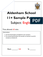 Aldenham School 11 Plus English Sample Paper for 2023 Entry