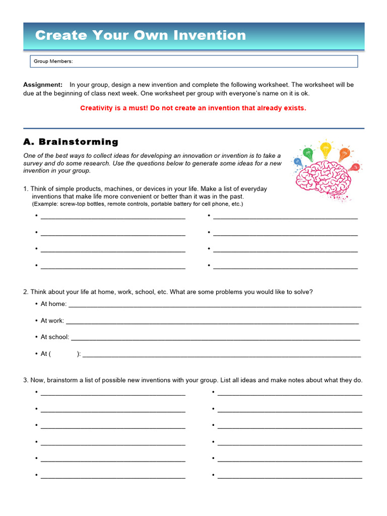 Invention Project Worksheet Guide | PDF | Invention | Adjective