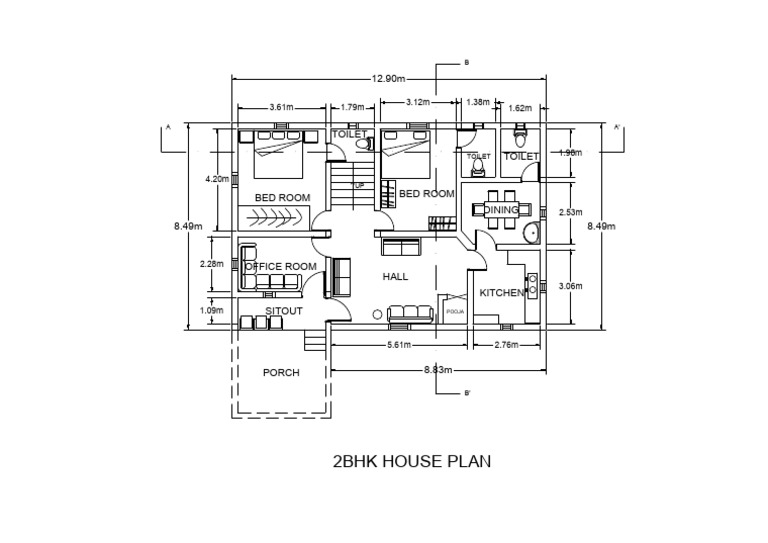 2BHK House Plan Layout Dimensions | PDF