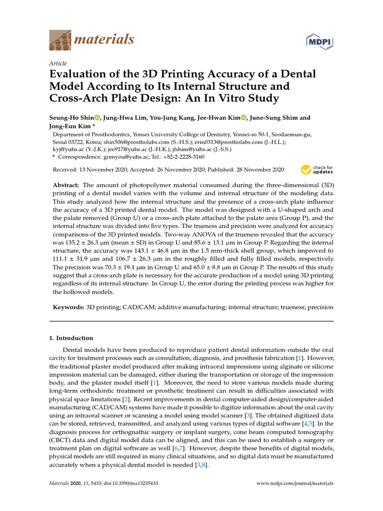 3D Printing Accuracy in Dental Models | PDF | 3 D Printing | Accuracy ...