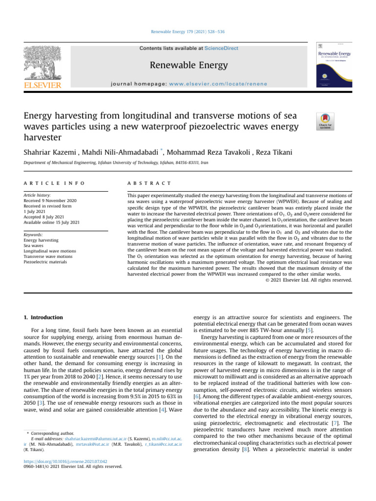 Sea Wave Energy Harvesting with Piezoelectric | PDF | Energy Harvesting ...