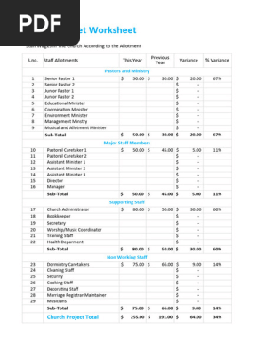 Church Budget Worksheet Template