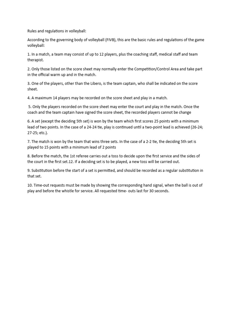 Rules And Regulations In Volleyball Pdf Volleyball Games Of