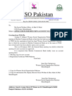 WSO Pakistan Letter Social Welfare & Bait Ul Maal Open New Account