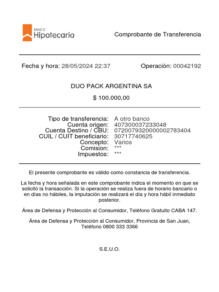 Comprobante de Transferencia Bancaria | PDF