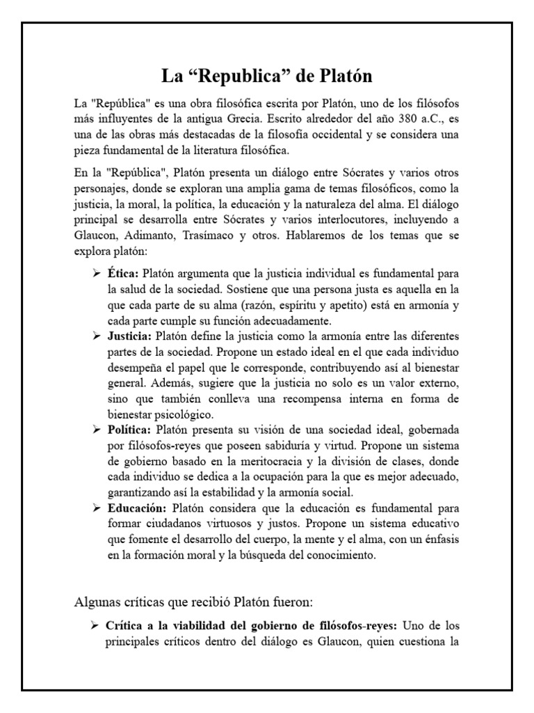 La Republica de Platon | PDF | Platón | Educación en artes liberales