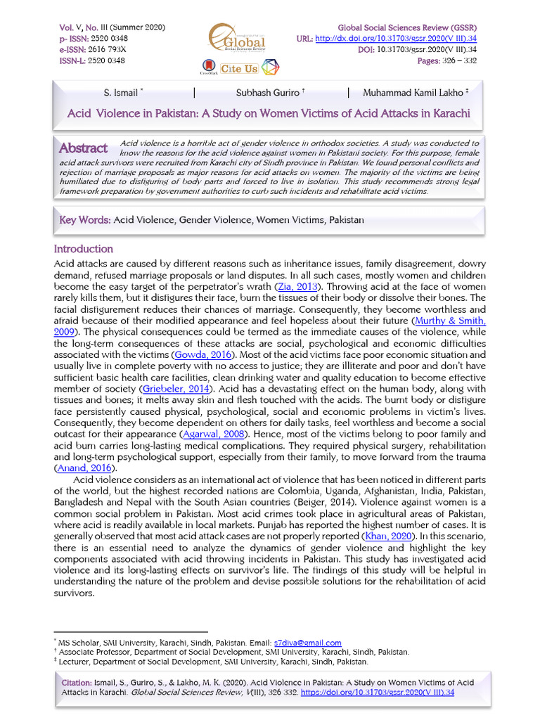 Acid Violence Against Women in Pakistan | PDF | Violence