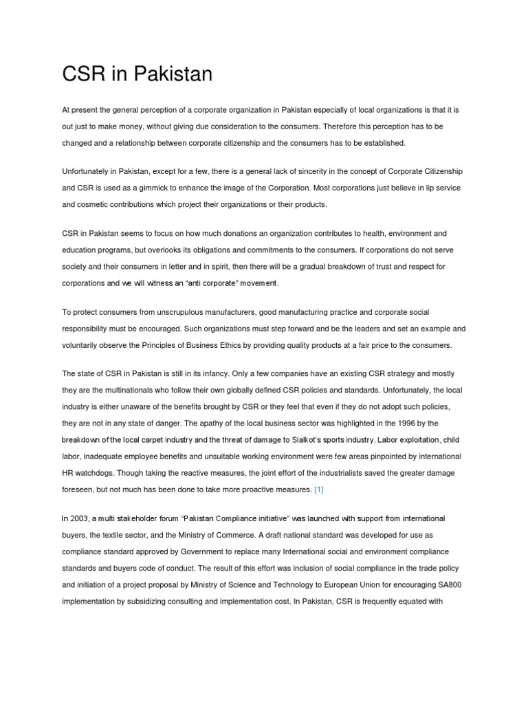 CSR in Pakistan | PDF | Corporate Social Responsibility | Economies