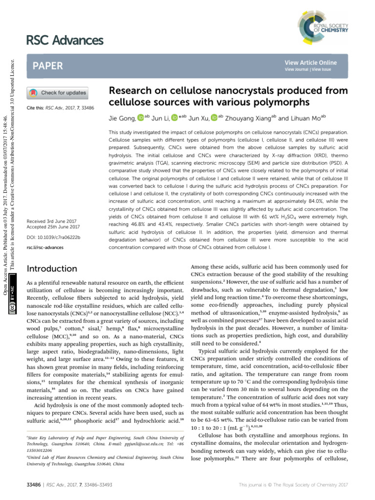 Research On Cellulose Nanocrystals Produced From C | PDF | Cellulose | Acid