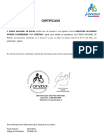 Certificado: VIVEROS COVARRUBIAS, RUN 18562784-5, Figura Como Afiliado (O Beneficiario) Del FONDO NACIONAL DE