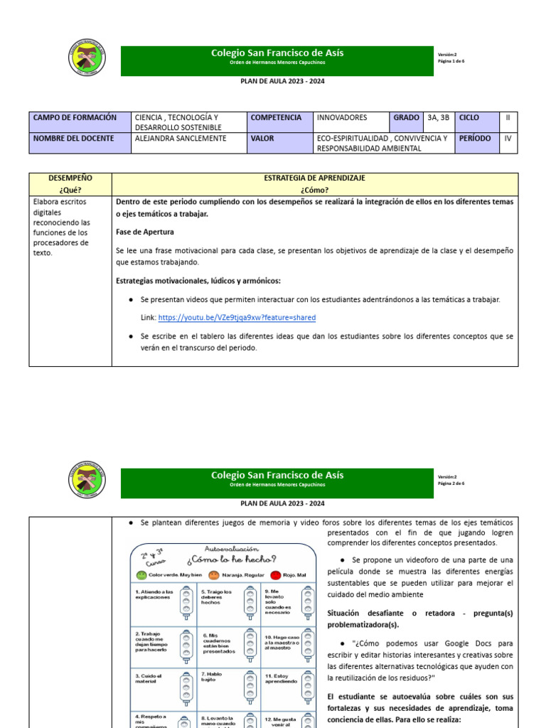 Plan de Aula Grado 3A 3B