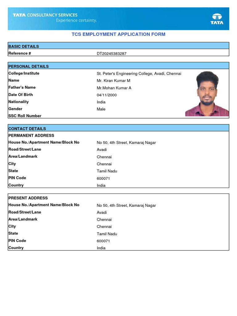 TCS Employment Application Form | PDF | Government | Justice