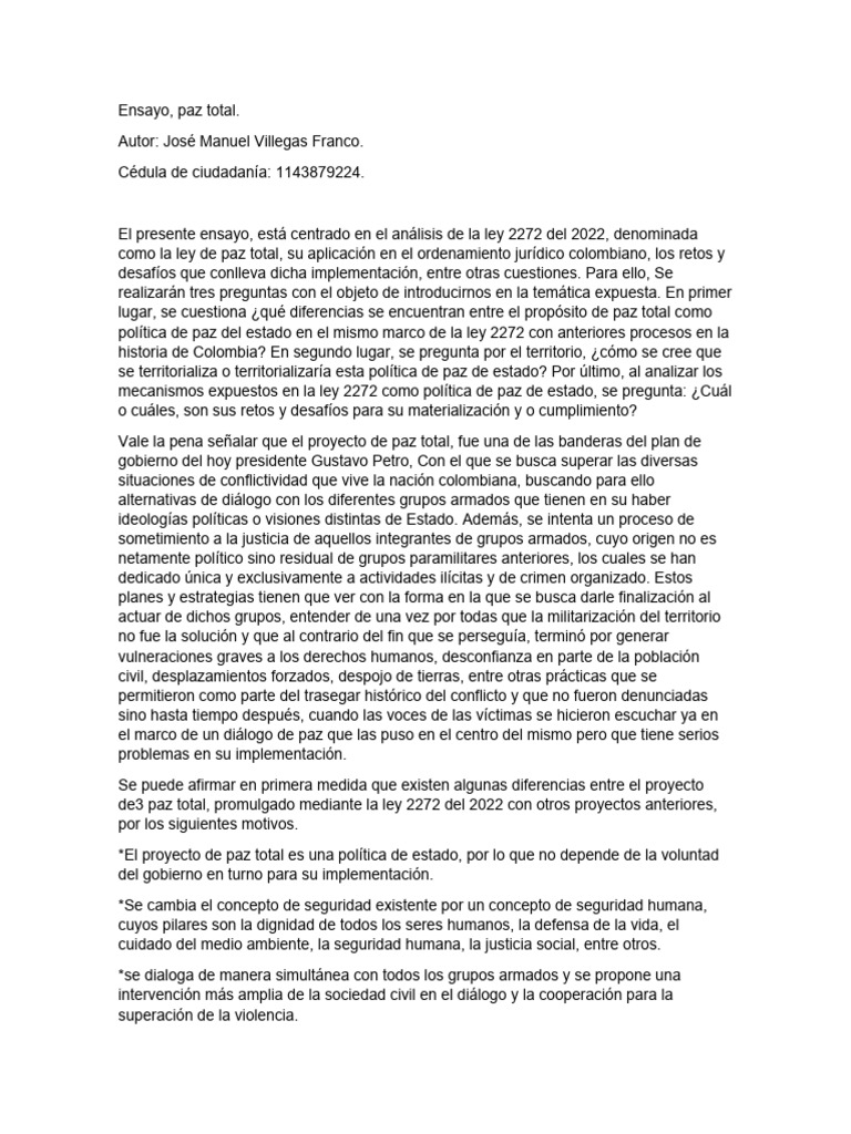 Análisis de la Ley 2272: Paz Total en Colombia | PDF | Estado (política ...