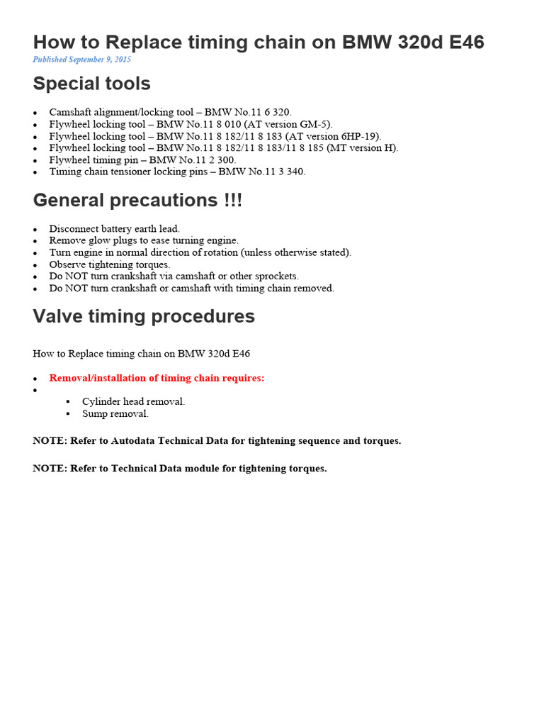 How to Replace timing chain on BMW 320d E46 Download Free PDF Engines Internal Combustion