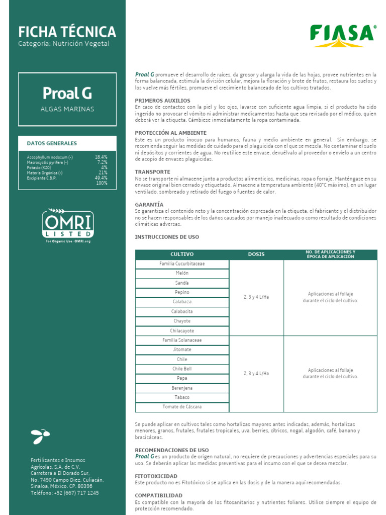 Ficha Técnica de Proal G | PDF | Agua
